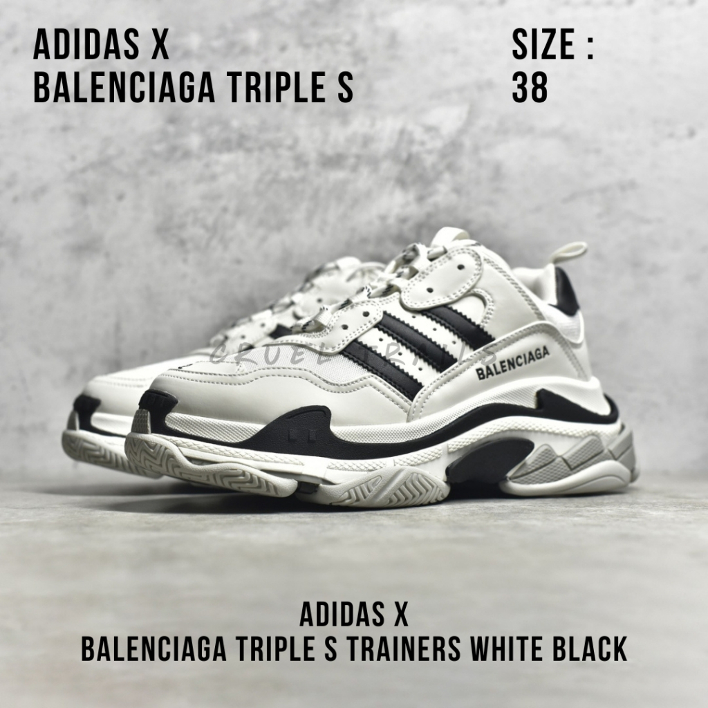 READY STOCK SIZE 38 - Adidas x Balenciaga Triple S Trainers White Black Sneakers BNIB