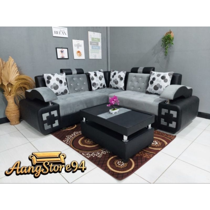 Sofa Kursi Sudut L Elegan Mewah Terbaik Lengkap Dengan Meja