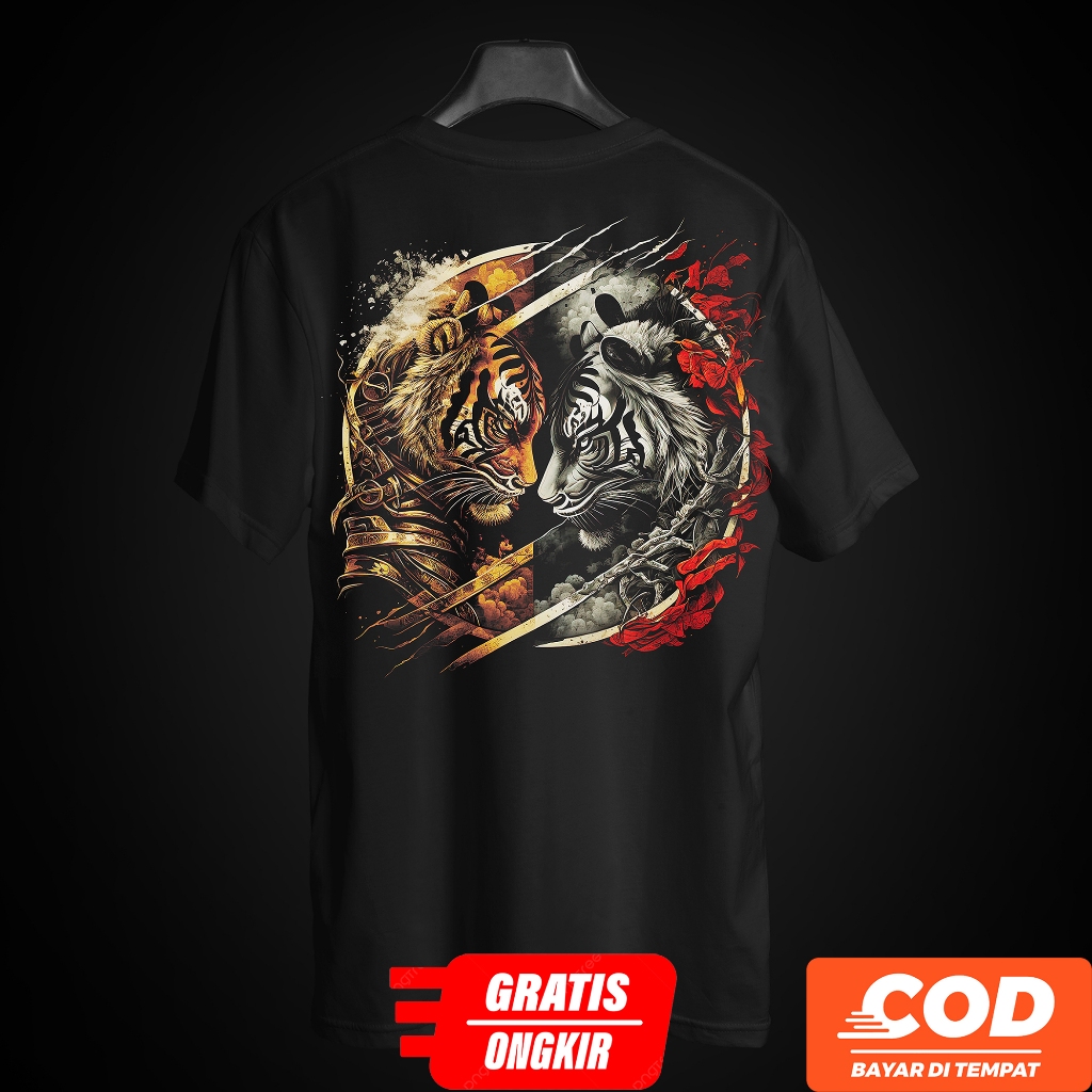 KAOSBOS.ID - Kaos Distro Atasan Pria Outfit Gambar Macan Tiger Hitam