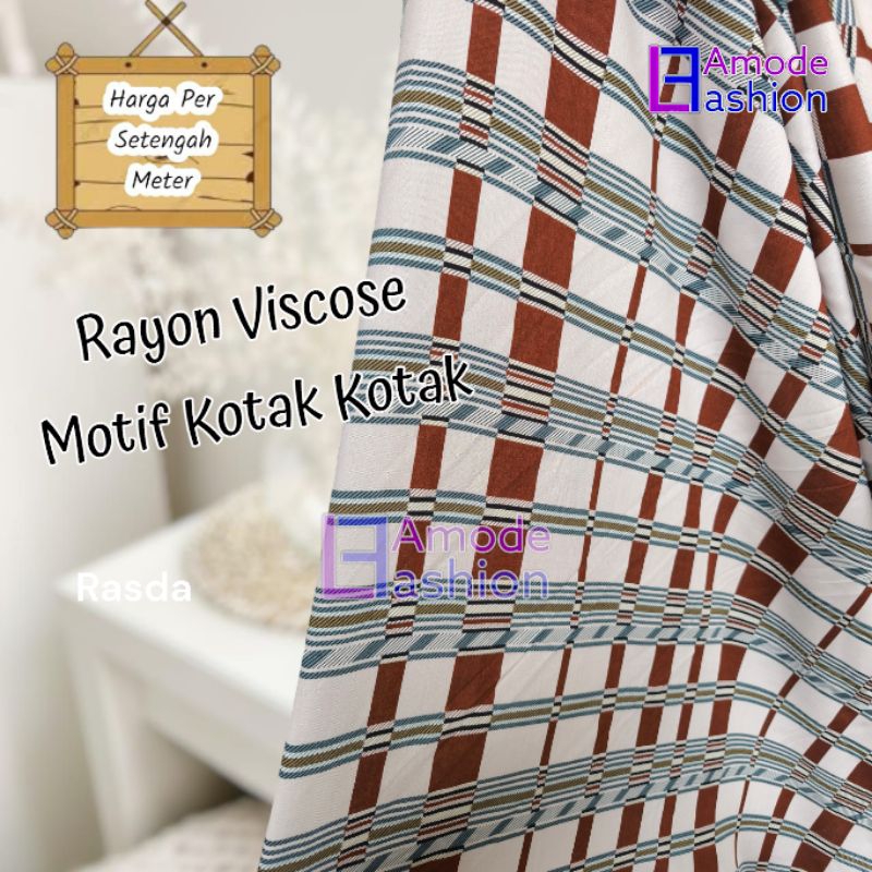 Kain Rayon Viscose Motif Kotak Kotak