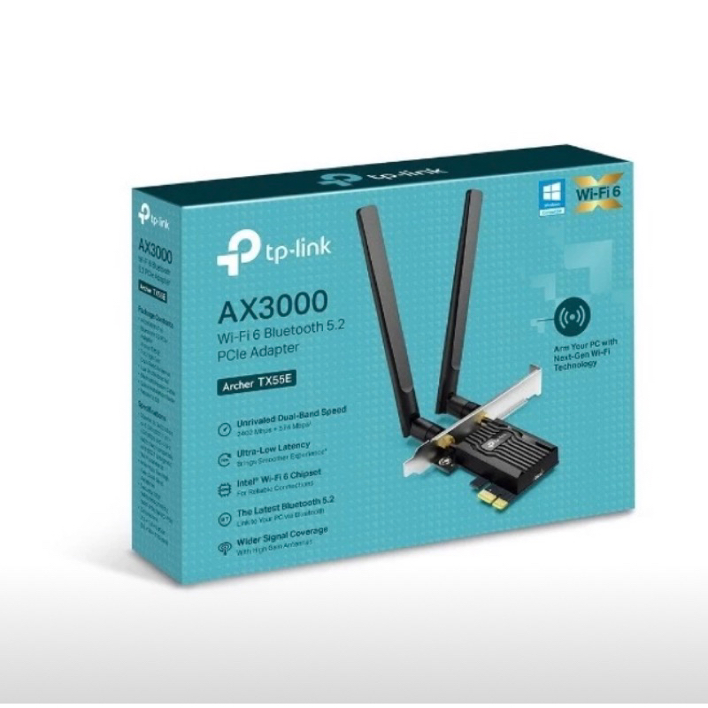 TP-LINK Archer TX55E AX3000 Wi-Fi 6 Bluetooth 5.2 PCIe Adapter