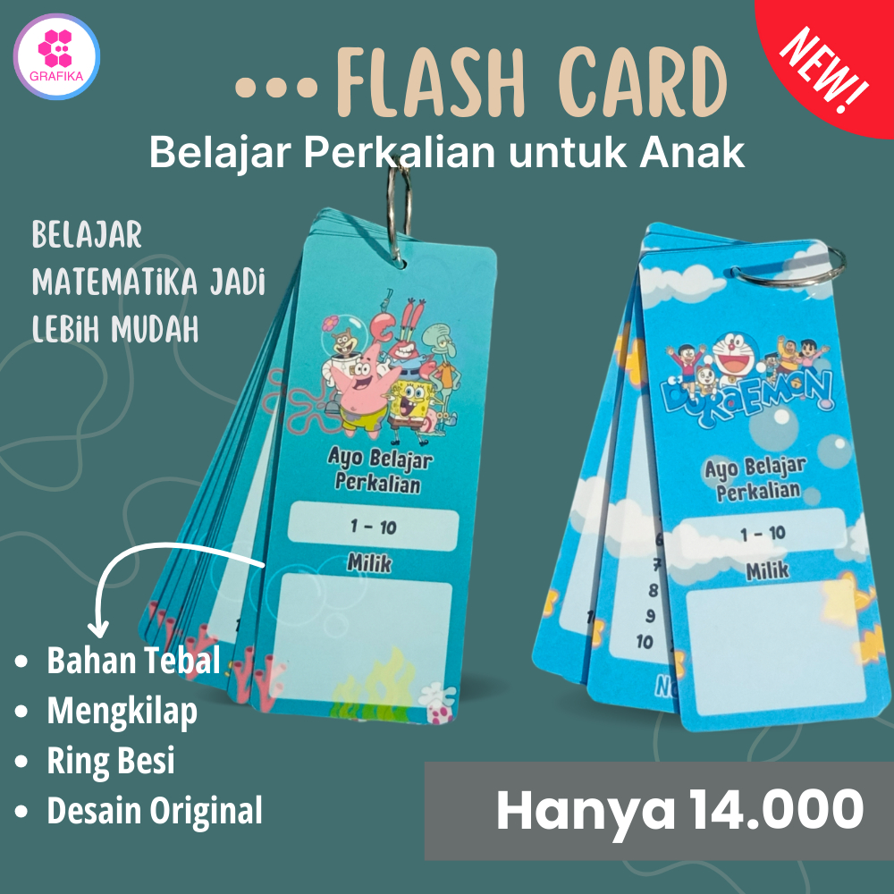 Flash Card Belajar Perkalian untuk anak TK, SD. Bisa untuk gantungan kunci