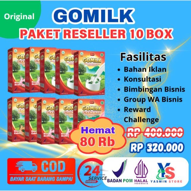 

[PAKET RESELLER 10 BOX GOMILK] [EXPIRED LAMA] Susu Kambing Etawa plus herbal GOMILK 200 gr GARANSI Produk Original