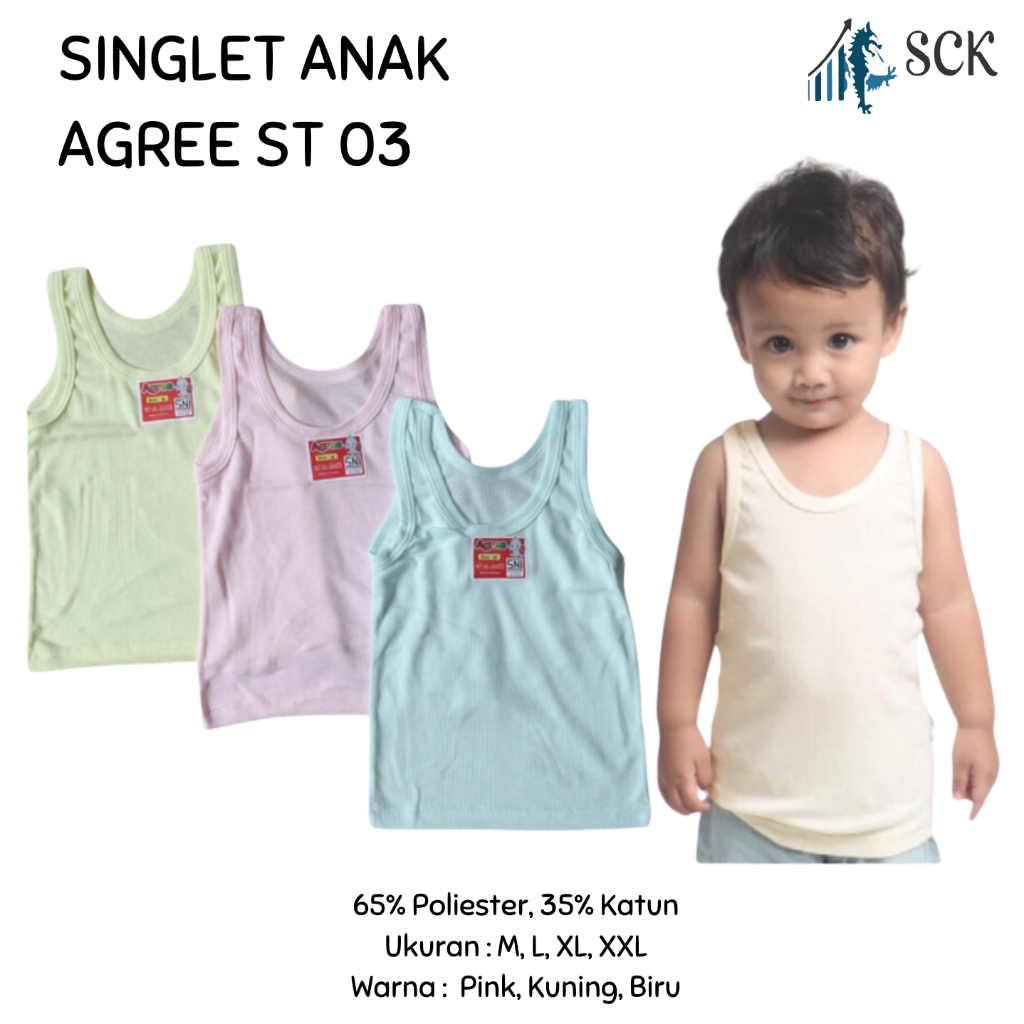 [ISI 1]Singlet Anak AGREE Warna ukuran S-XXL Kode ST 03 - Kaos Dalam Anak Laki Perempuan Katun Adem 