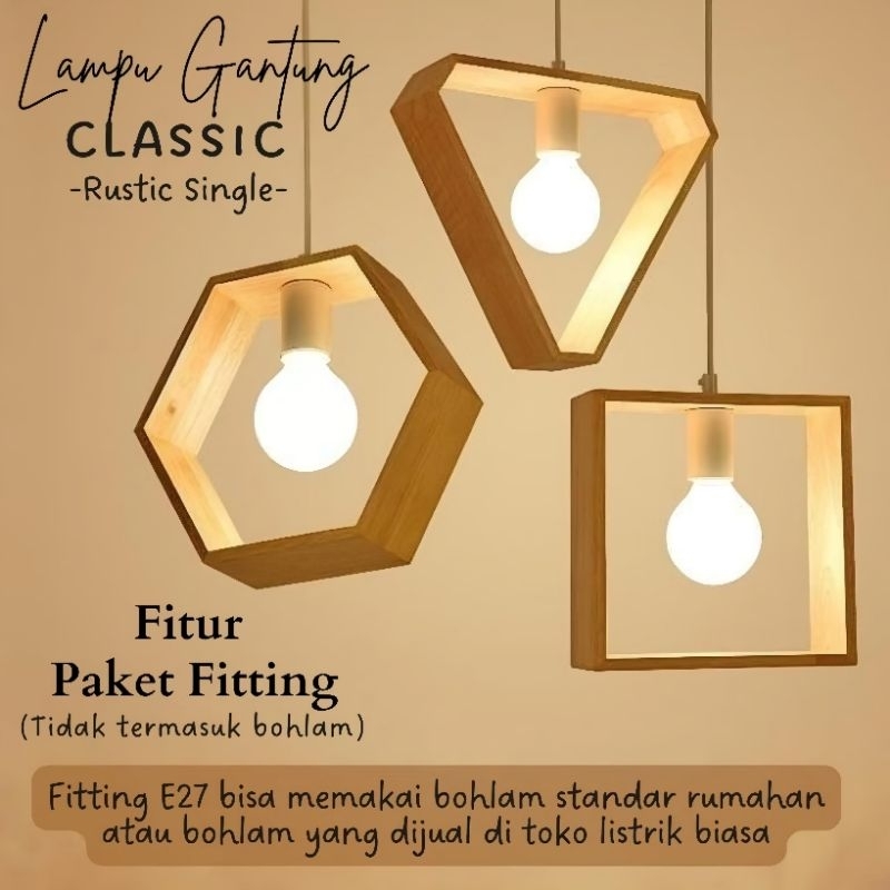 Lampu gantung kayu rustic klasik lampu hias gantung cafe vintage retro