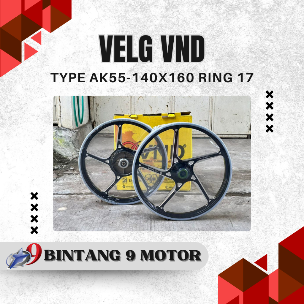 VELG VND TYPE AK55 140x160 RING 17 HITAM JUPITER Z-BINTANG SEMBILAN MOTOR