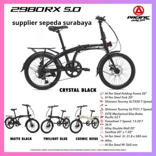 SEPEDA LIPAT PACIFIC 2980 RX 5.0 BONCENGAN UKURAN 20 INCH REM CAKRAM SHIMANO 7 SPEED,SEPEDA READY SE