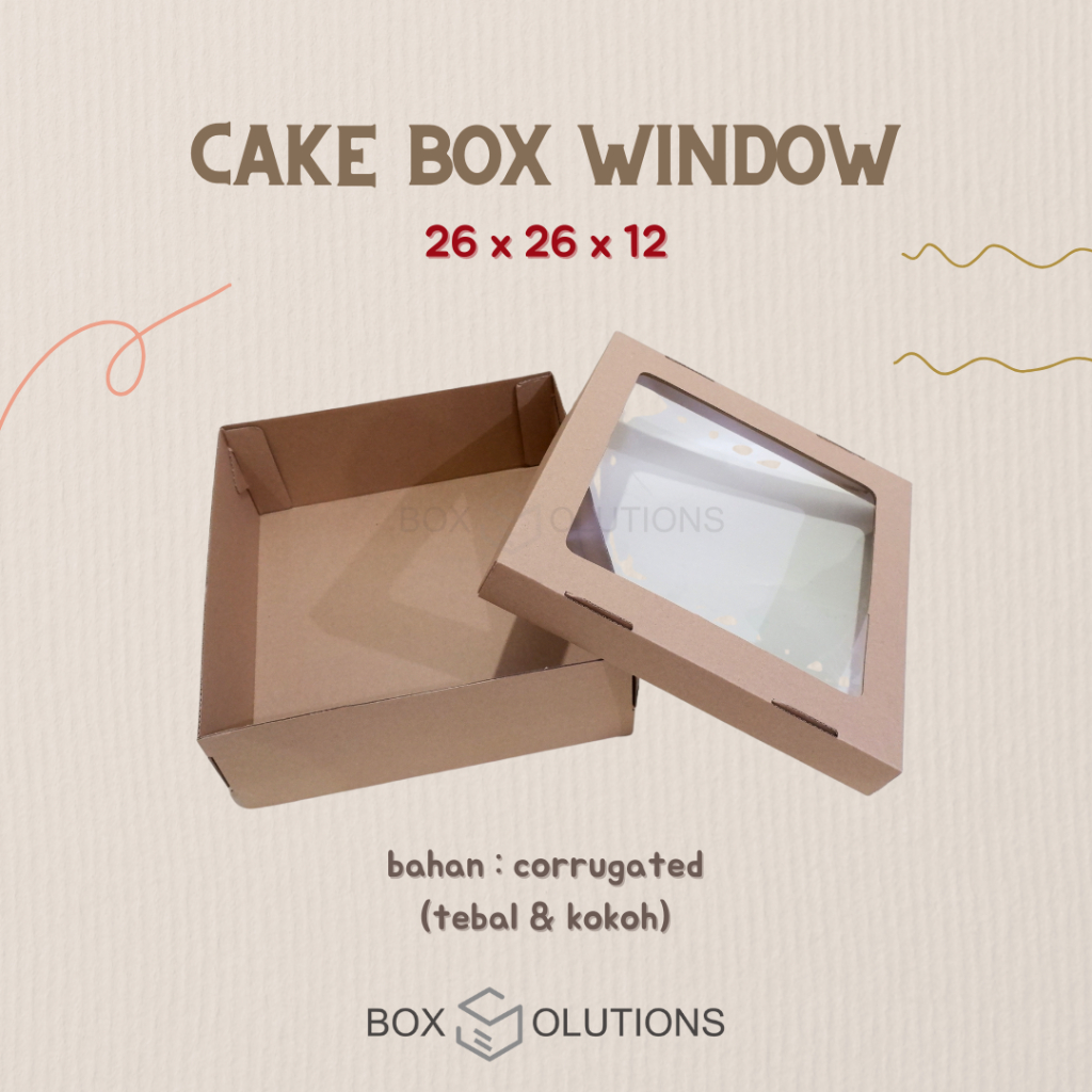 

cake box window 26 x 26 x 12 cm tutup pisah / box kue tart mika corrugated 26x26x12 cm (TEBAL) e-flute