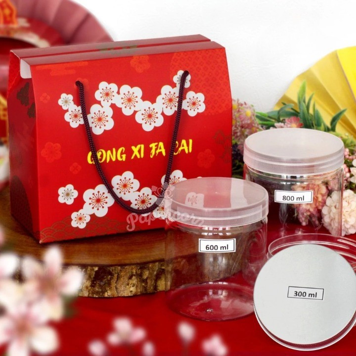 

gable box imlek bunga cherry blossom dus tenteng sincia cny muat toples 800 gram isi 2