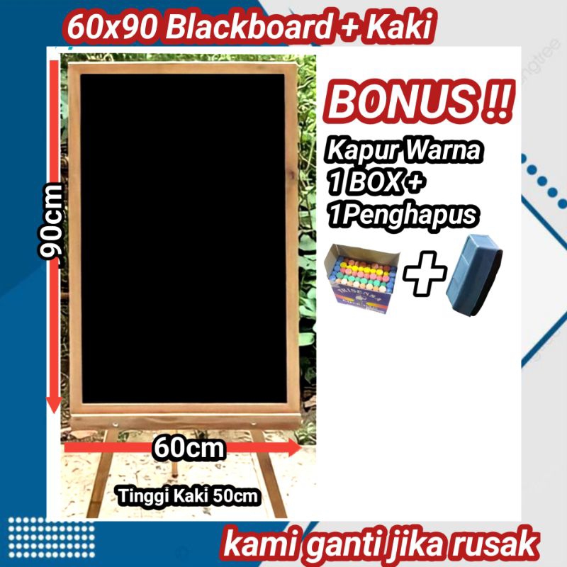 

PAPAN TULIS KAPUR 60X90CM + STAND (Bonus Kapur 1 Box + Penghapus) papan tulis blackboard, papan tulis hitam
