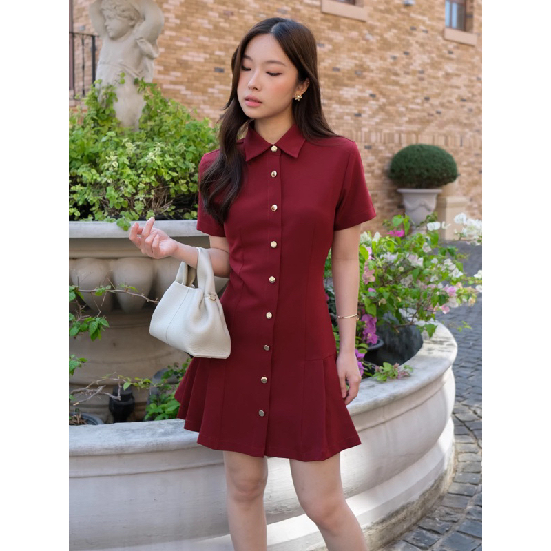 JESSLYN BUTTON MINI DRESS PREMIUM KOREA WITH METAL GOLD BUTTON - DRESS FORMAL SEXY WANITA - MINI DRE