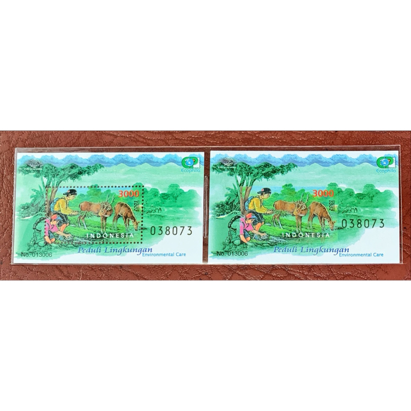 

PRANGKO INDONESIA 2001 SS PEDULI LIBGKUNGAN 2 LEMBAR COMPLIT SET. (PERF & IMPERF). MNH.