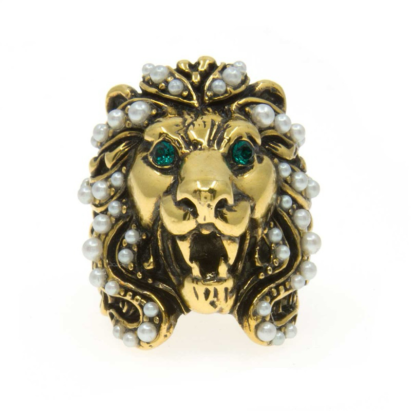 Lion Head Ring Gucci With Peart Original