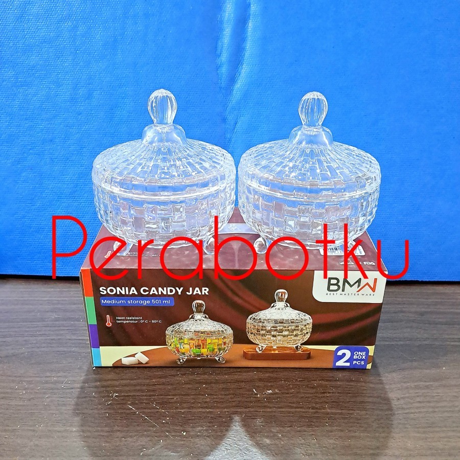 Candy Jar Sonia Set 2 Pcs BMW / Crystal Glass Jar / Toples Permen Kaca Kristal