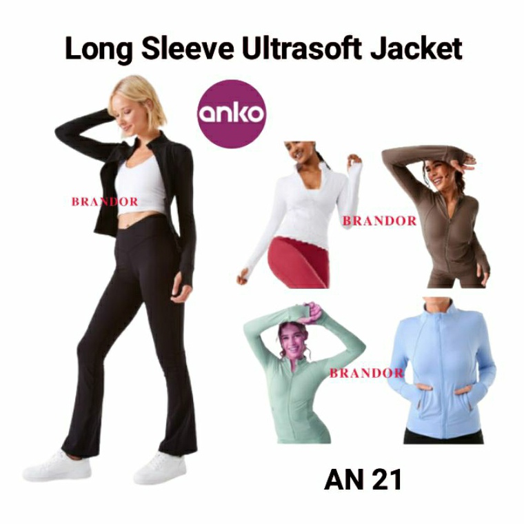 Sudah READY Brandor  ACTIVE LONG SLEEVE ULTRA SOFT JACKET FULL ZIPPER  Anko anjc21  Gym Yoga Fitness