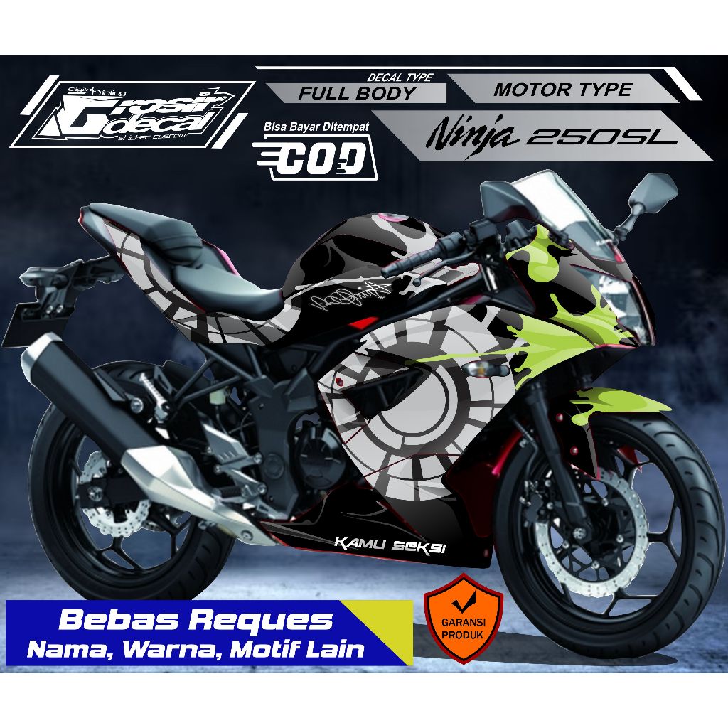 Decal Sticker Ninja 250 RR Mono Full Body Sticker Ninja 250 RR Mono