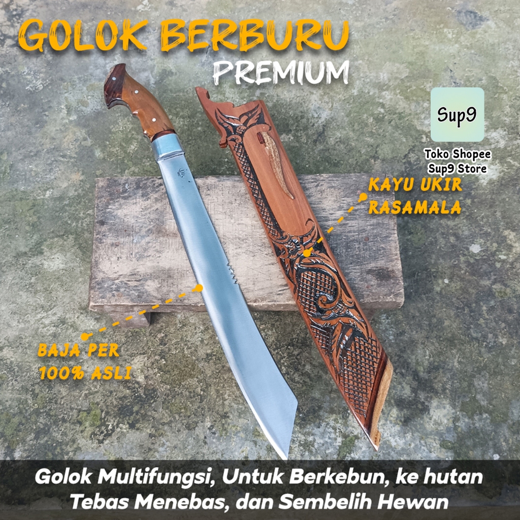 Golok Panjang Serbaguna Golok Patimura DR Duralium Fulltang Golok Siap Pakai