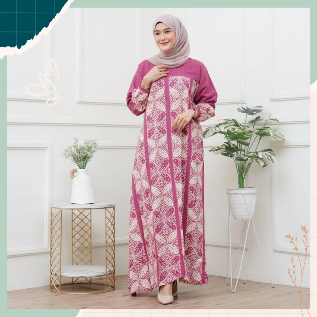Gamis Etnik Naila Dress motif Bunga Adem Nyaman Oversize Daily Wanita Busui Bahan Rayon Premium Mode