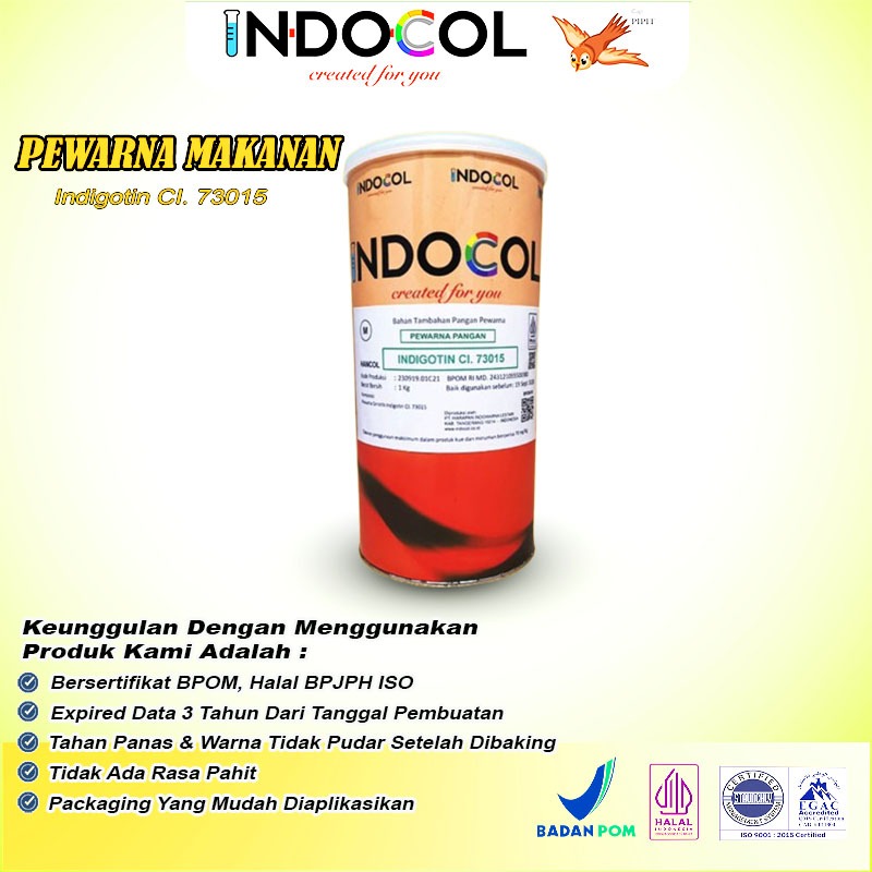 

Pewarna Makanan INDOCOL INDIGOTIN CI.73015 (HC) (INDIGO CARMINE)