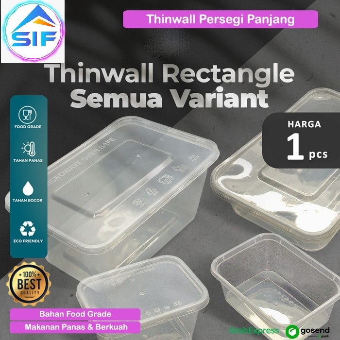 Kotak Makan Plastik Thinwall Rectangle 650ml 750ml 1000ml Tempat Wadah Nasi Food Countainer Box Thin