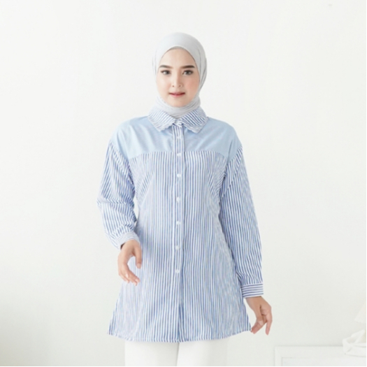 Sekido – Darya Midi Tunik  Atasan Wanita Bahan Woven Stripe