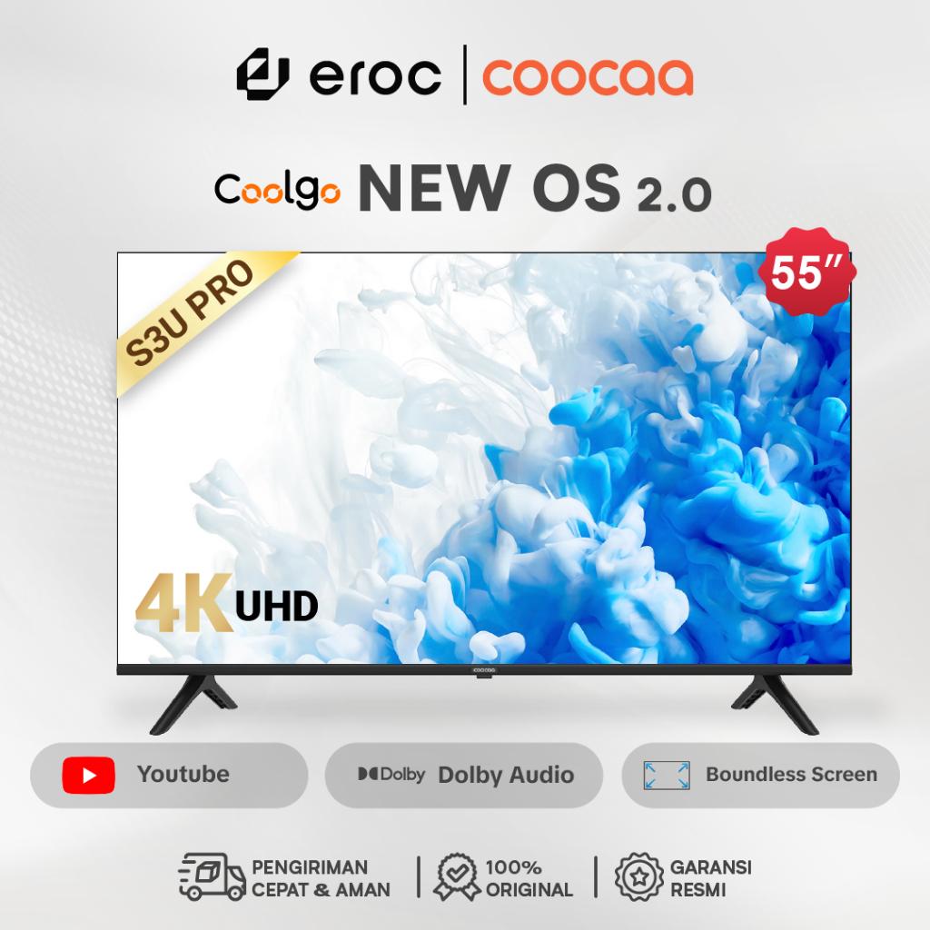 TV COOCAA 55 inch Smart TV - Digital TV - 4K - UHD - Dolby Audio - Youtube - Mirroring - Boundless -