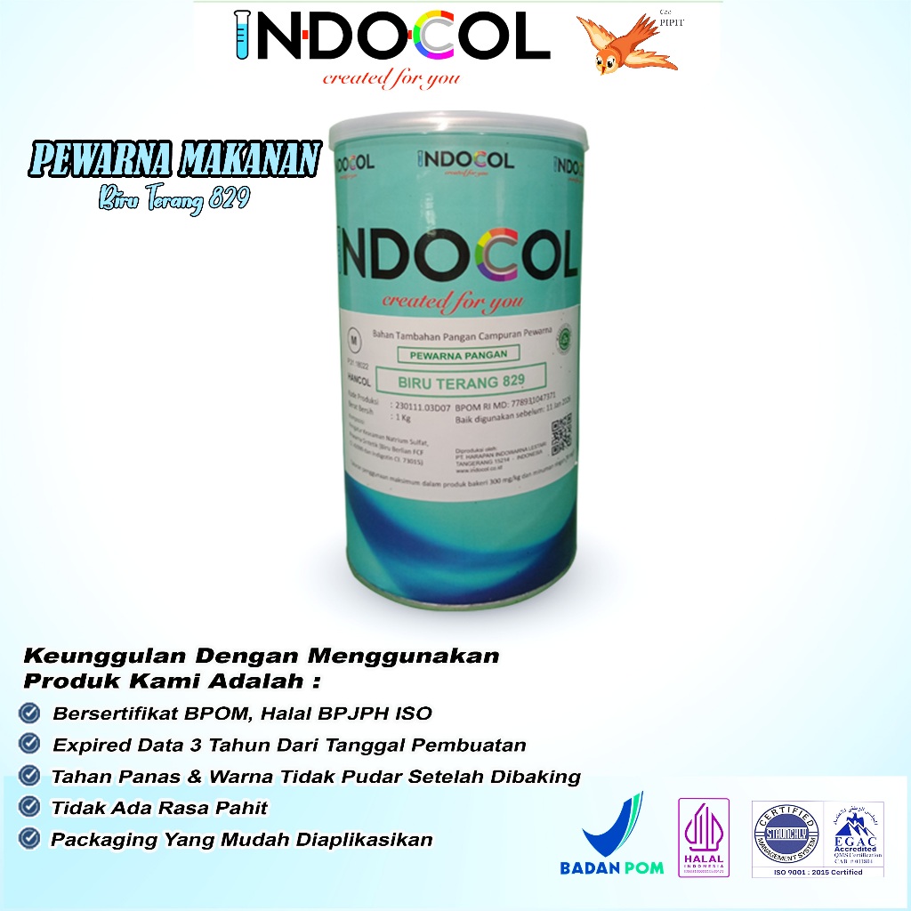 

Pewarna Makanan INDOCOL BIRU TERANG 829 (BRILLIANT BLUE LIGHT)