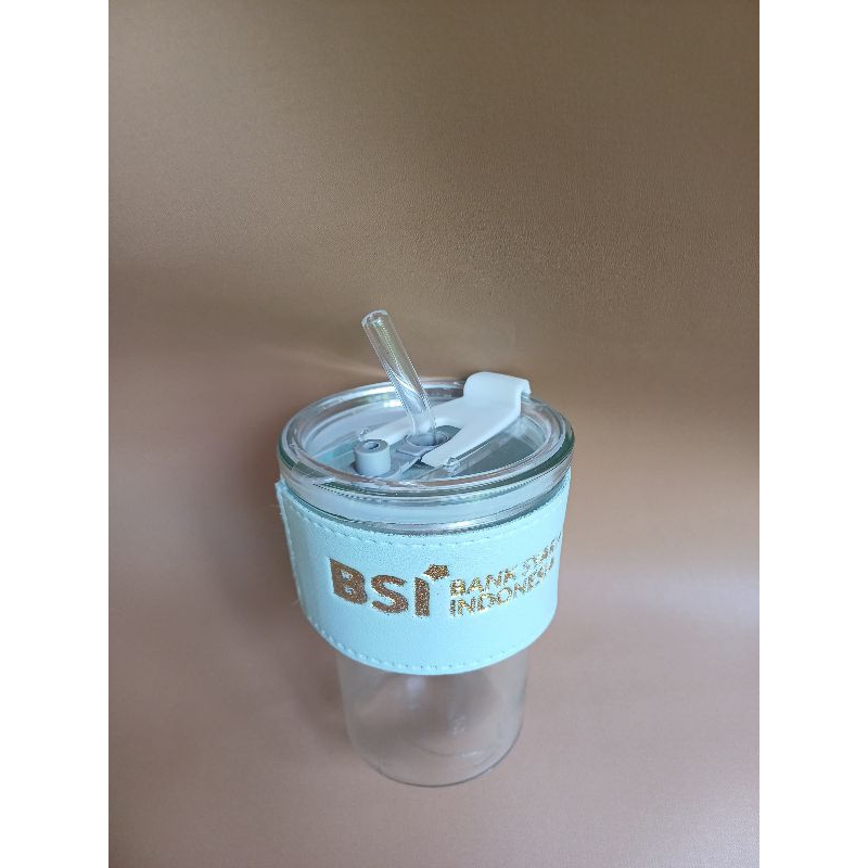 Souvenir Aesthetic Botol Minum Kaca Gelas Mug Korea Bottle Tumbler Coffee Cup Anti Tumpah Emboss Log