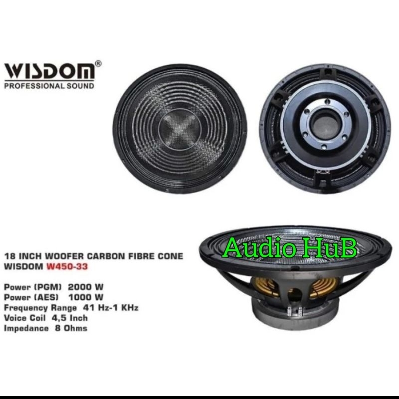 Speaker Komponen Wisdom  Daun Carbon W -450-33 W450-33 W45033 18 Inch Original