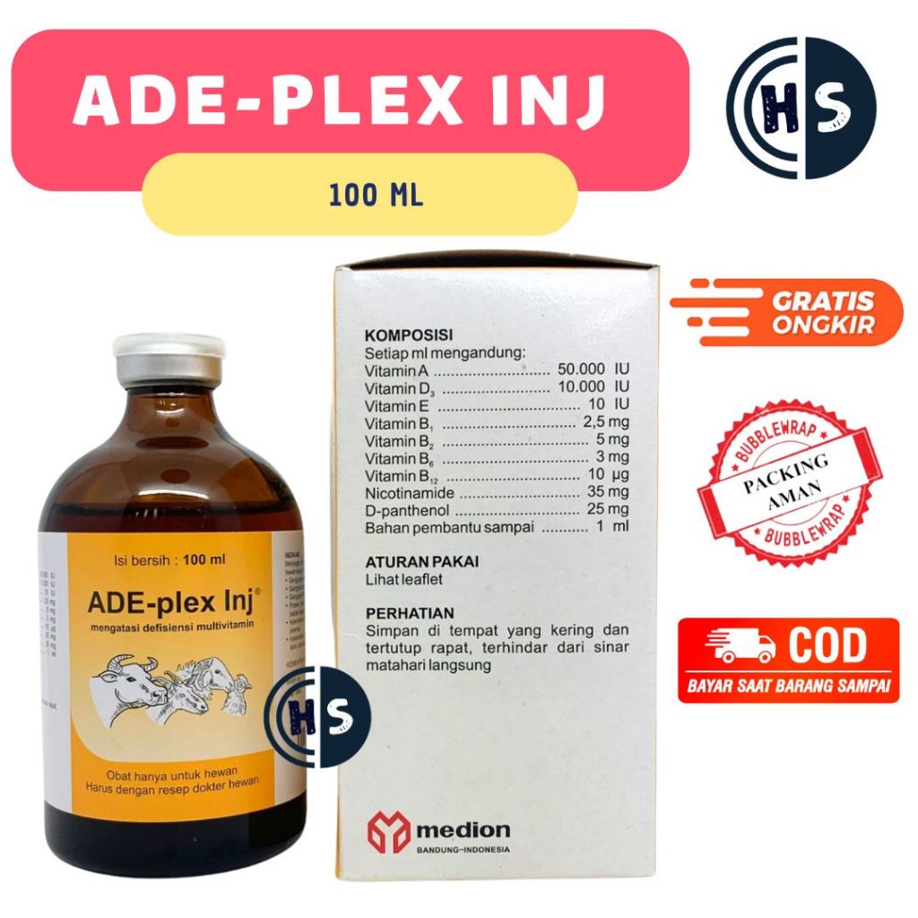 ADE PLEX INJEKSI 100 ML MEDION - Multivitamin Hewan Vitamin ADE dan B Complex Lengkap Sapi Kambing D