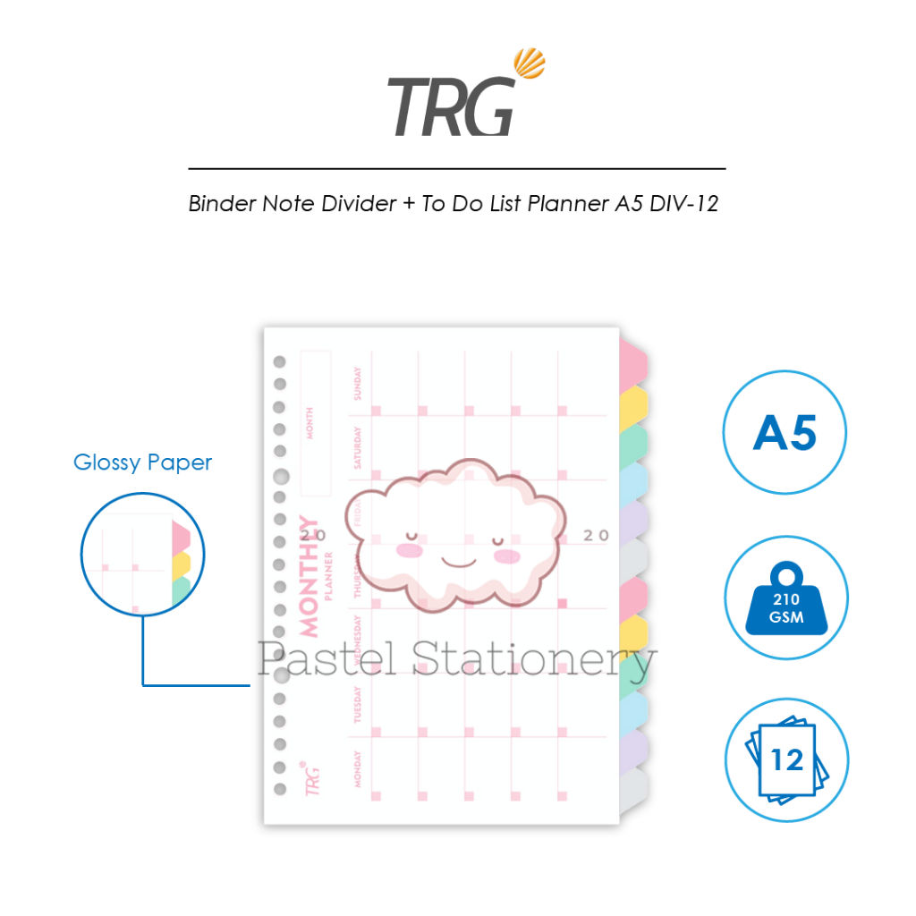 

TRG Pembatas Binder Note Loose Leaf A5 DIV-12 - Monthly Planner To Do List Divider Paper 20 Holes 12 Tab TRG