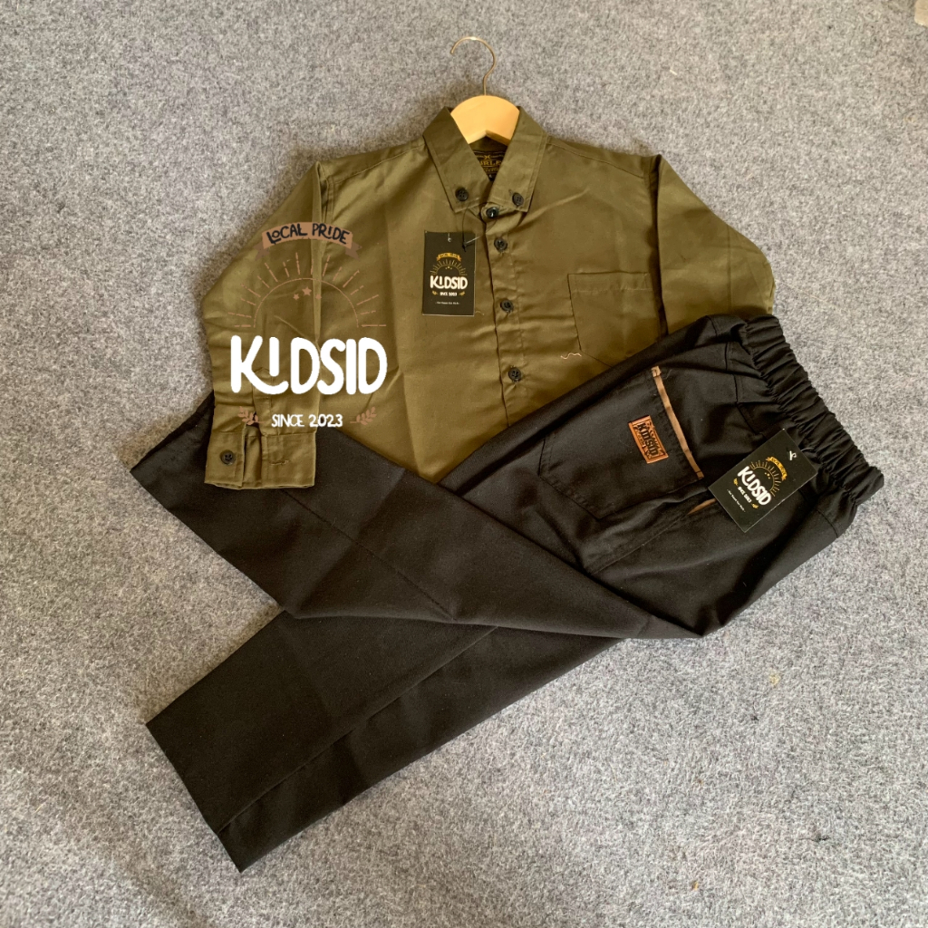 TERMURAH Setelan Kemeja Anak Lengan Panjang + Celana Panjang Anak umur 1-14 tahun | Stelan kemeja an