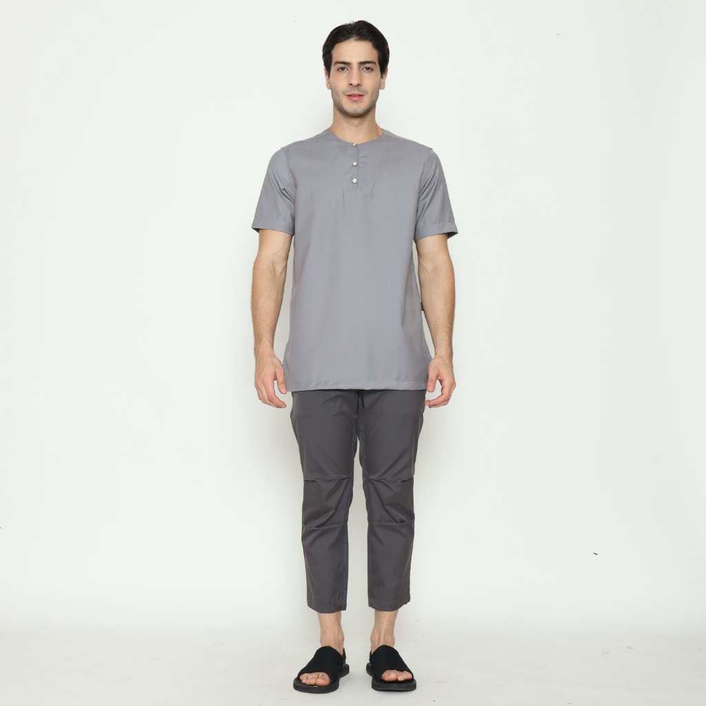 REV Koko Kurta Pria Lengan Pendek Polos Tanpa Kerah Fashion Muslim Pria Dewasa