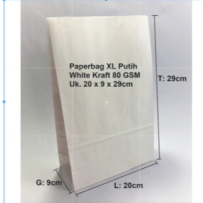 

(10pcs) Paperbag (XL) Kantong Kertas Putih Tanpa Tali Ukuran 20x9x29cm 80 GSM