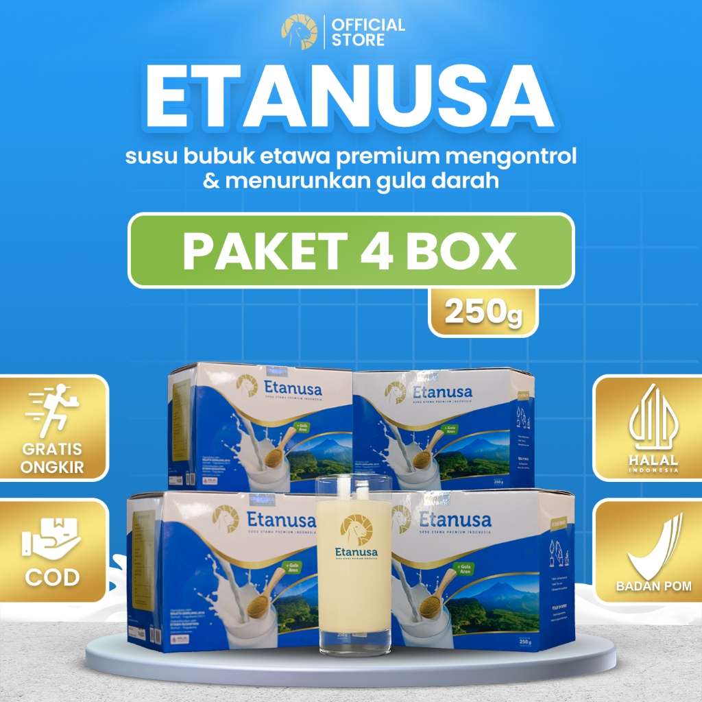 

Paket 4 Box ETANUSA 250gr Susu Kambing Etawa Sachet Bubuk Herbal Alami Anti Diare