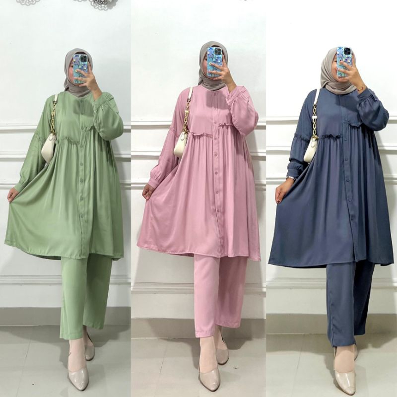 SETELAN TUNIK RAYON POLOS (bahan adem)
