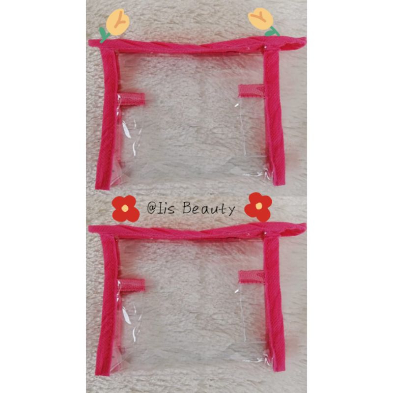 Tas Mika Kosmetik Transparan / Pouch Kosmetik Pink /Tas Skincare Transparan