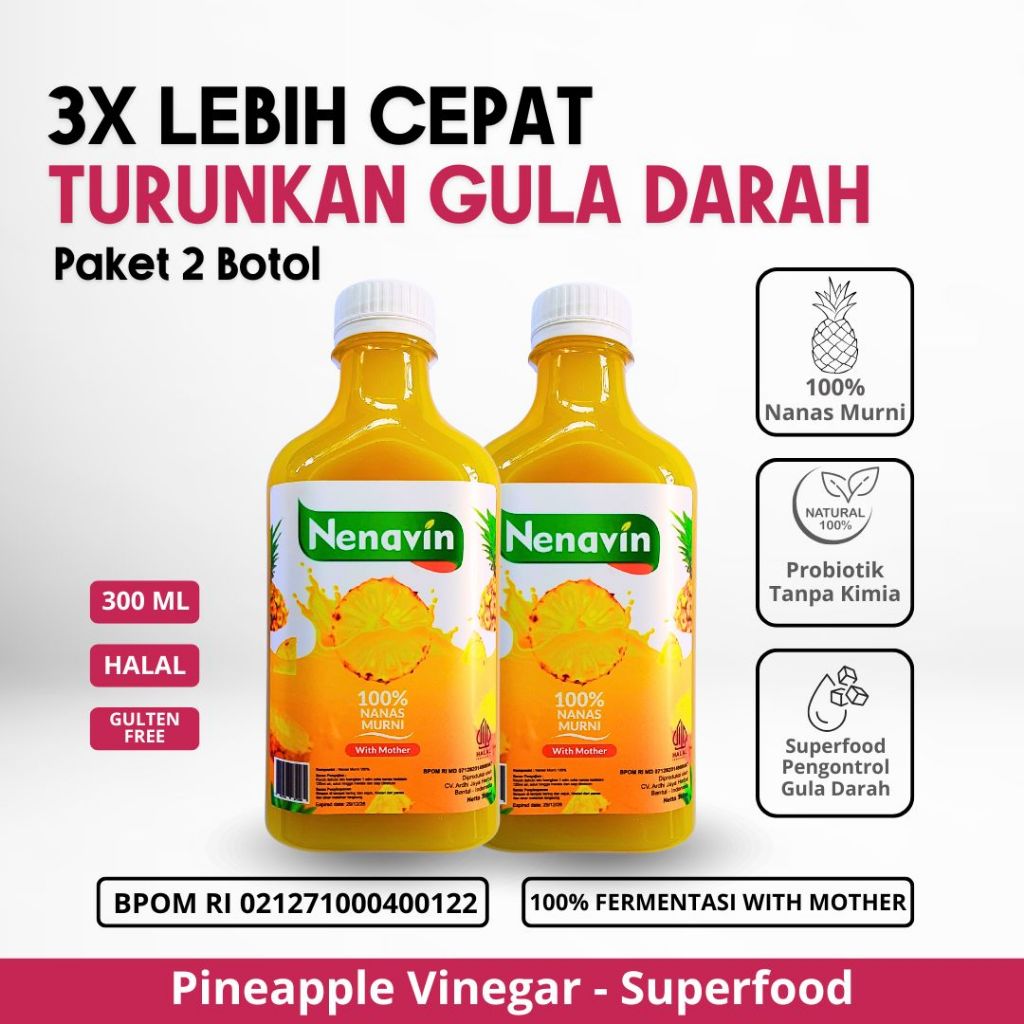 

NENAVIN - Cuka Nanas Alami - Paket 2 Botol - Solusi Atasi Lonjakan Gula Darah & Diabetes - Halal