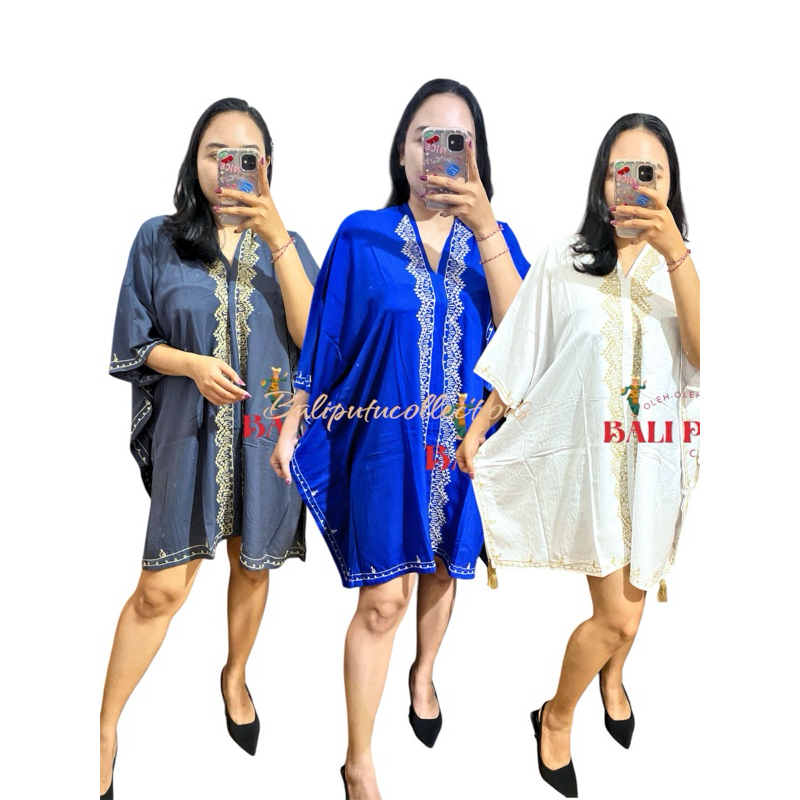 DRESS BORDIR MINI KAFTAN | DRESS BORDIR KELELAWAR PENDEK | DRESS BALI PUTU BORDIR