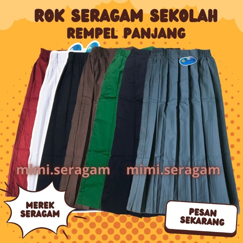 Rok Rempel Panjang Merah Putih Coklat Biru Abu Hijau Hitam Merek Seragam Rok Sekolah Rok SD SMP SMA 