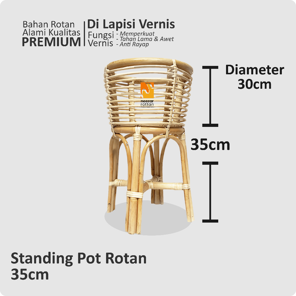 Tempat Standing pot bunga rotan 35cm,50cm,70cm  Vas bunga minimalis tempat pot rotan alami