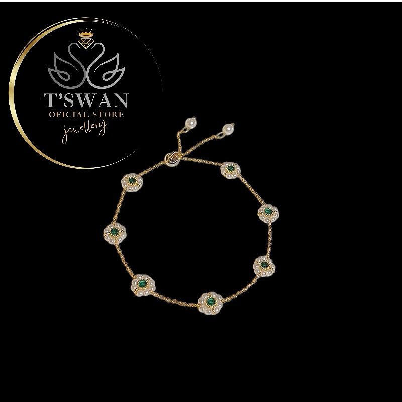 Gelang Tangan zircon Bunga Gelang Bangle Bracelet Clover Flower Van Cleef Hijau Zircon S925