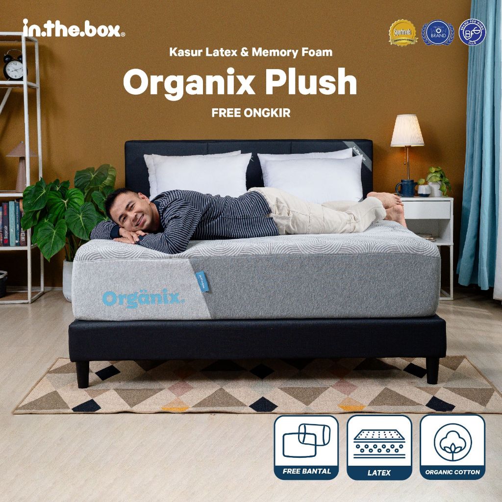 Kasur Latex Springbed INTHEBOX ORGANIX PLUSH - FREE Bantal & Mattress Protector | Ukuran 90x200, 100