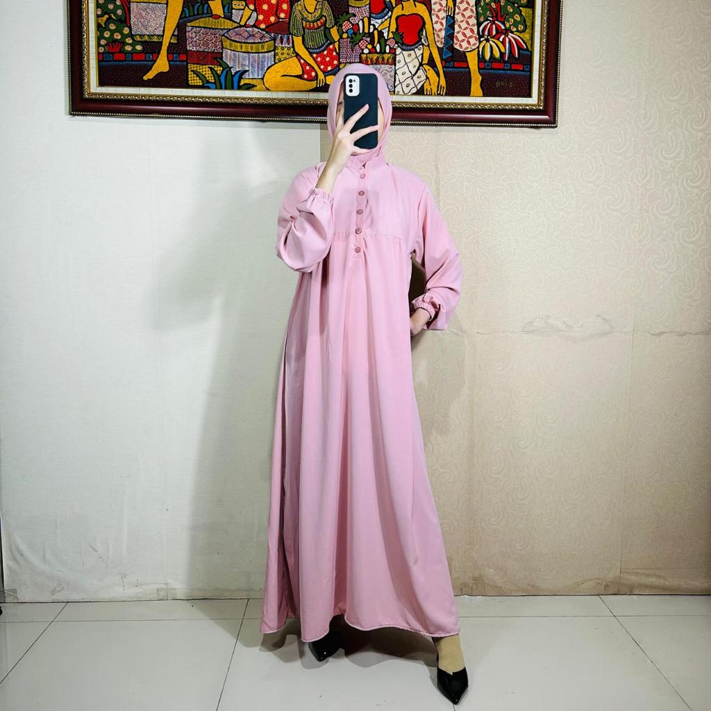 PROMO LEBARAN Dress Gamis Baby Pink Polos Terbaru Kekinian