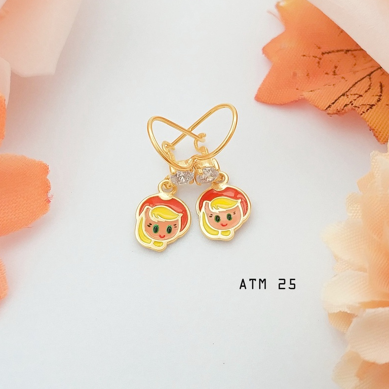 ANTING EMAS ASLI KADAR 375 (8 KARAT) MOTIF BONEKA CEWEK CANTIK ANTING ANAK FASHION KOREA LUCU TERLAR