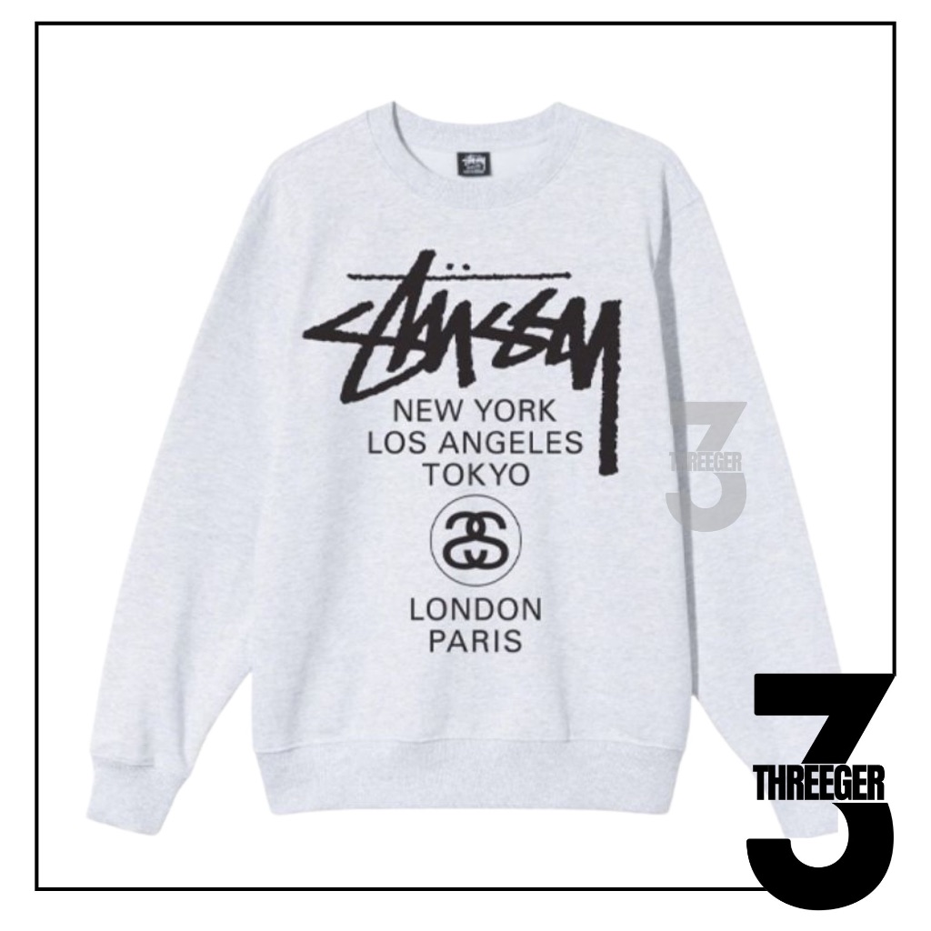 Stussy World Tour Crewneck Ash Heather Original Authentic