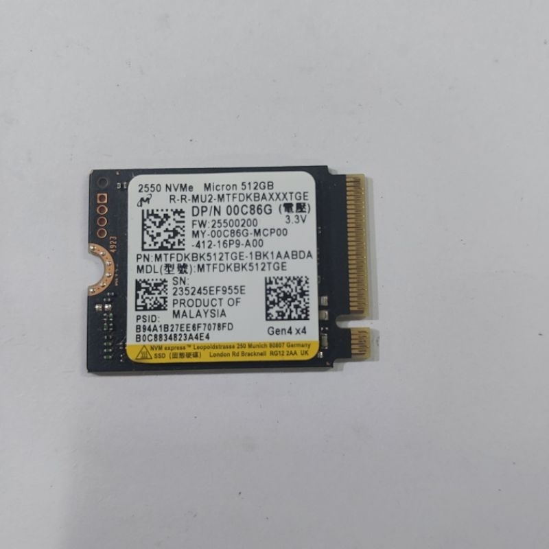 SSD M.2 Nvme 2230 Micron 512Gb Pcie Gen4 Second ORI