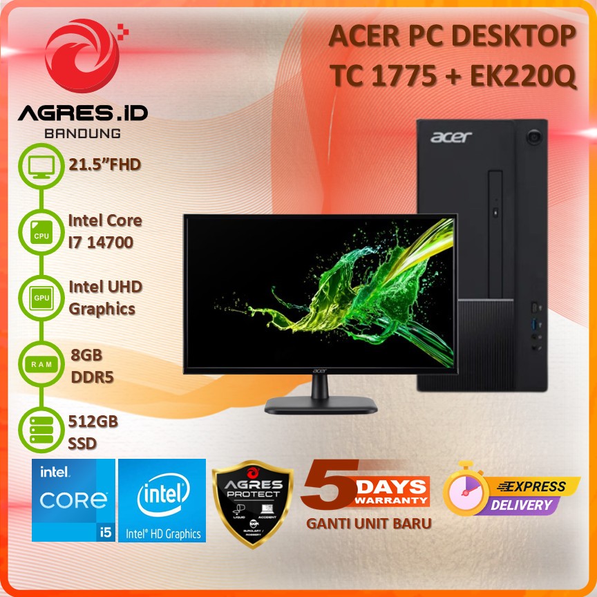 ACER PC DESKTOP TC 1775 I7 14700 8GB 512GB + LED 21.5" EK220Q