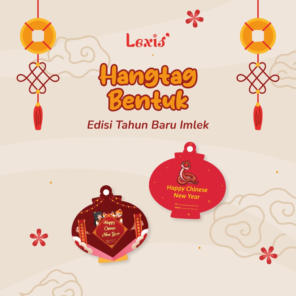 

Hang Tag Baju 1 Sisi Bentuk Edisi Imlek Chinese New Year (FREE DESIGN) - Label Baju - Cetak Hangtag Baju Imlek - Label Pola - Label Merek - Merek Baju CNY 2025 Tahun Baru China Tahun Ular