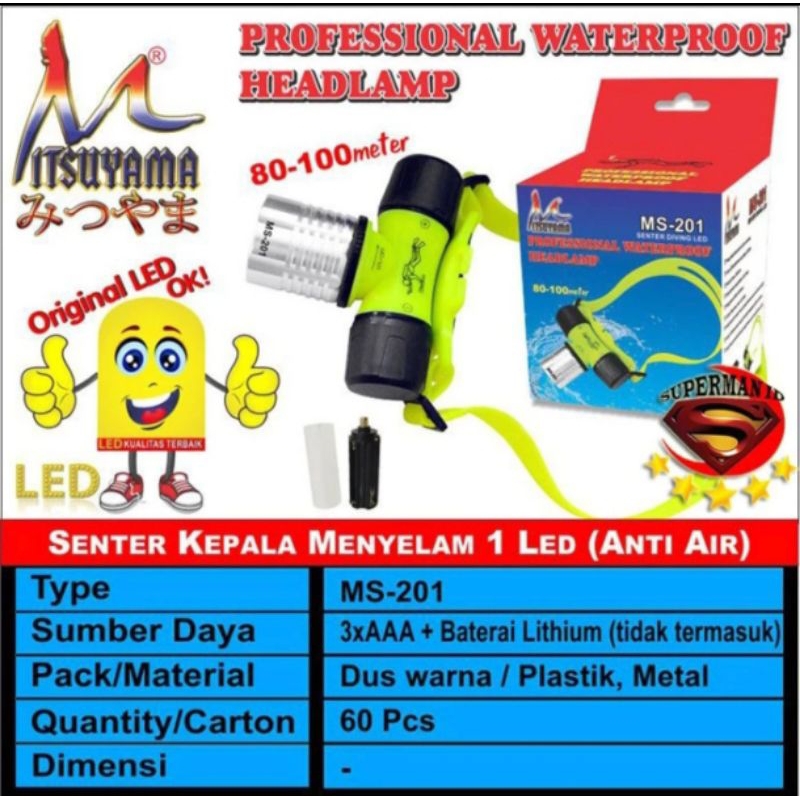 Senter Kepala Menyelam / Senter Diving Mitsuyama MS-201